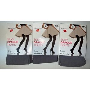 NIP Lot 3 Hanes Stylessentials Silky Opaque Tights Stone Gray M / L‎